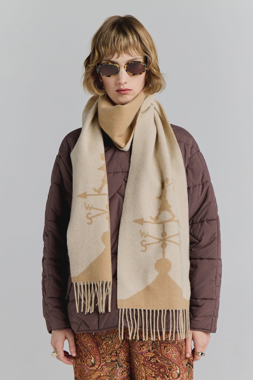 Weather Shop Jacquard Scarf Cream/Tan