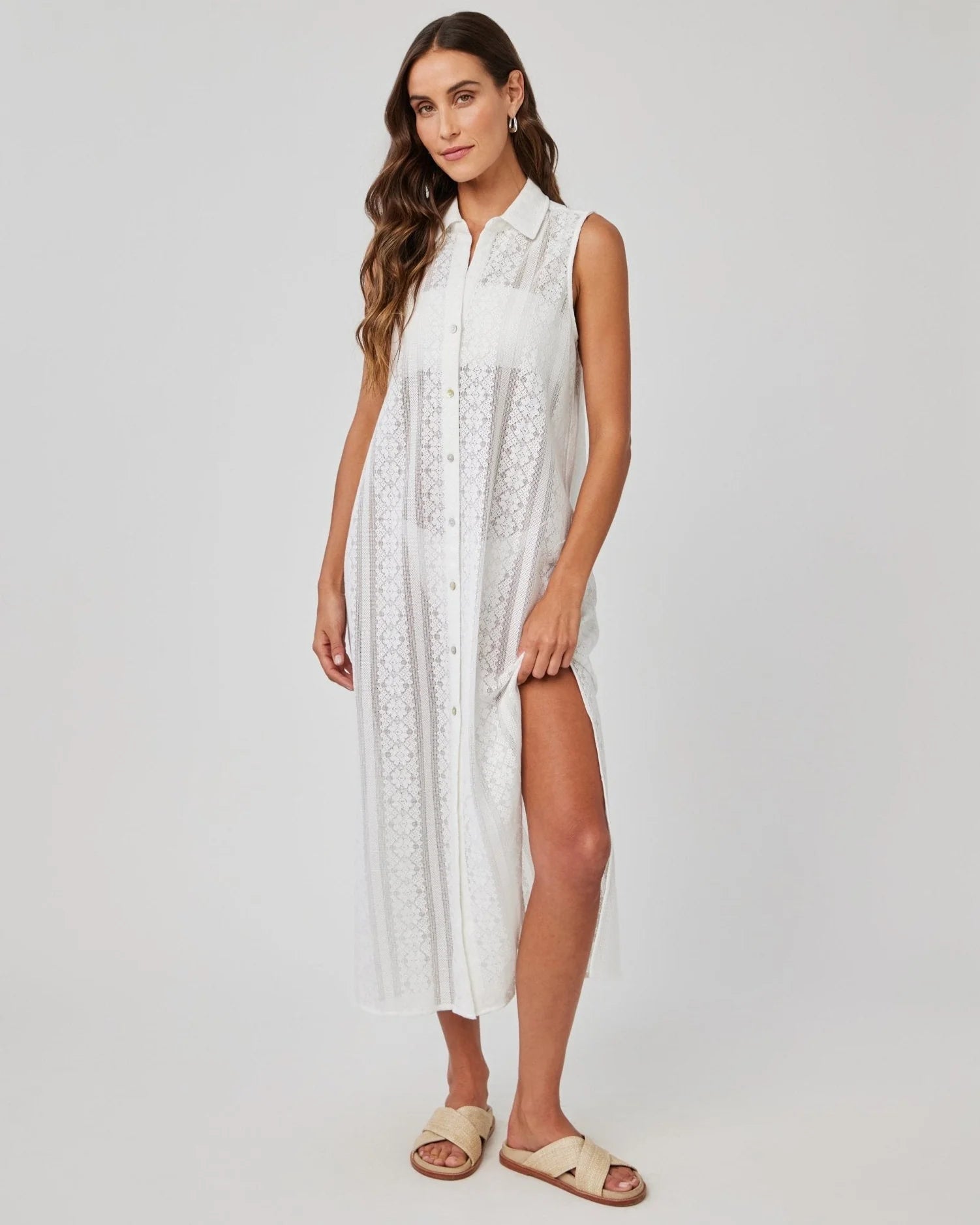 Side Slit Duster Dress - Off White