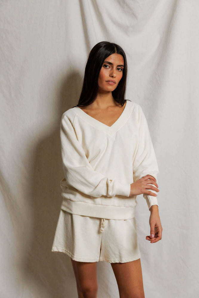 Sinead Relaxed French Terry V Sweatshirt - Ivory