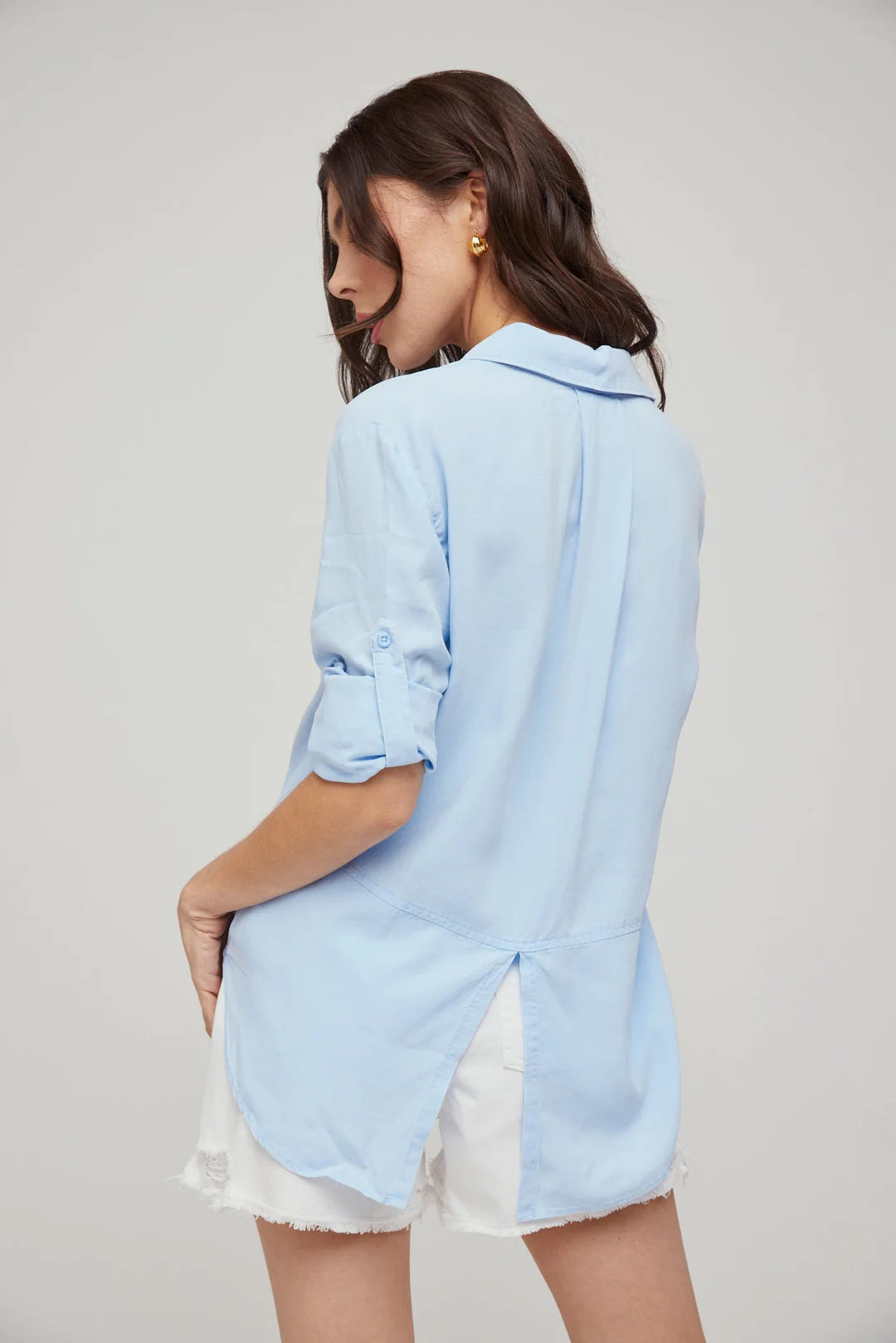 Split Back Button Down Blue Oasis