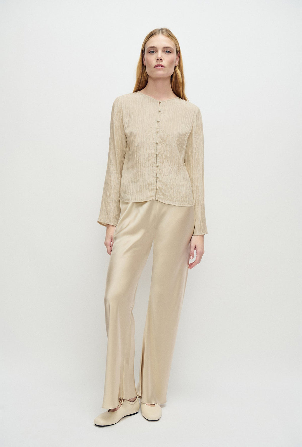 Crinkle Long Sleeve Top Hazelnut