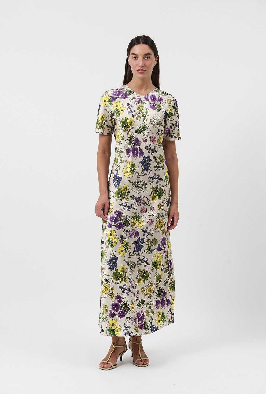 Short Sleeve Bias Cut Dress - Endangered Flowers