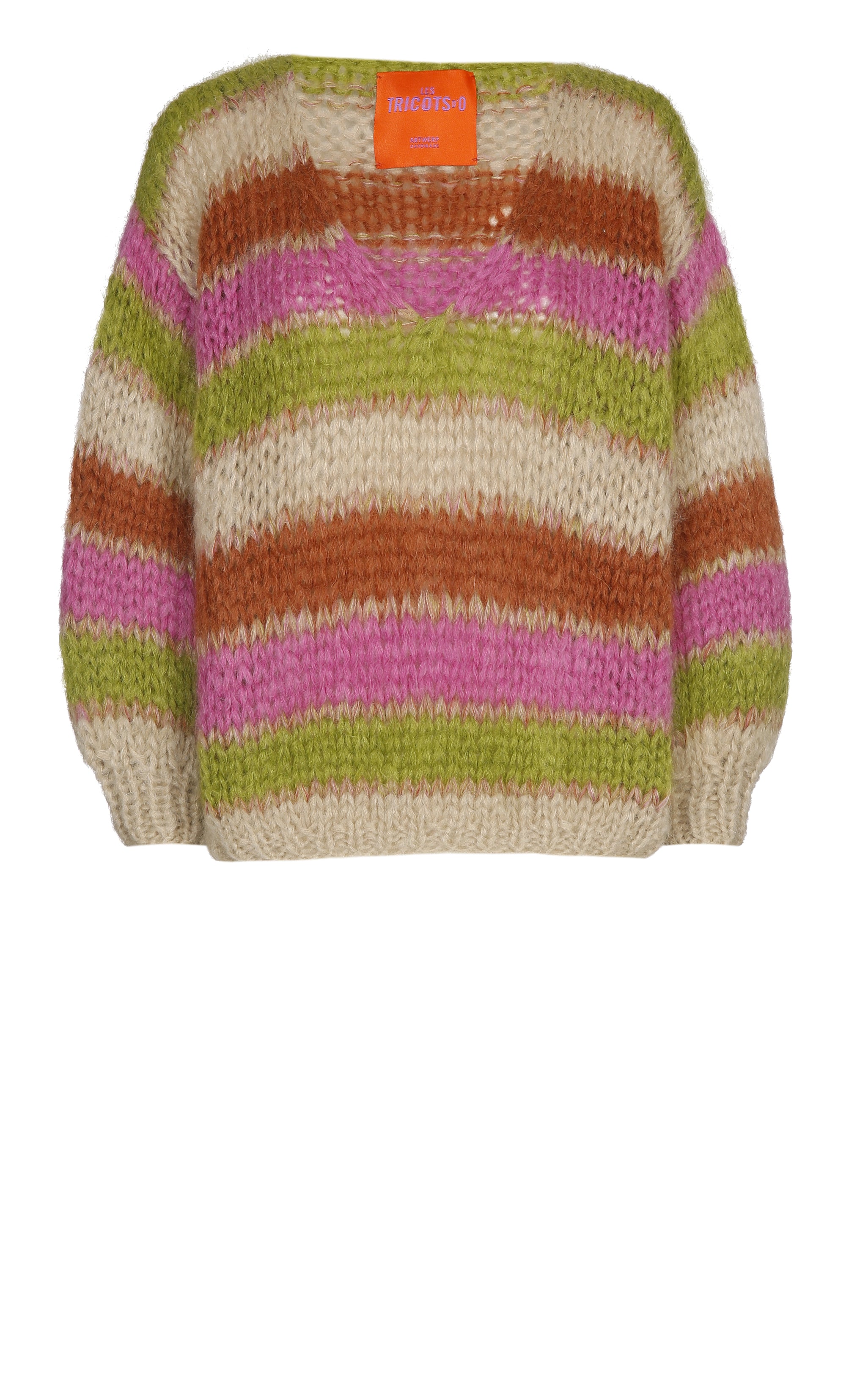 Stripe V Neck Pullover Sand/Fuschia/Green/Cognac