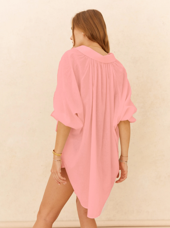 BOTEH La Ponche Shirt In White in Pink