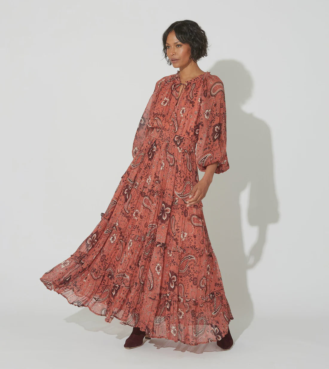 Elowen High-Low Boho Midi Dress in Golden Blossom
