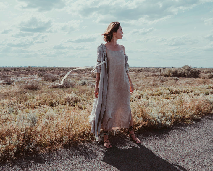 Linen Long Line Slip Dress Pink Linen Long Line Slip Dress Pink