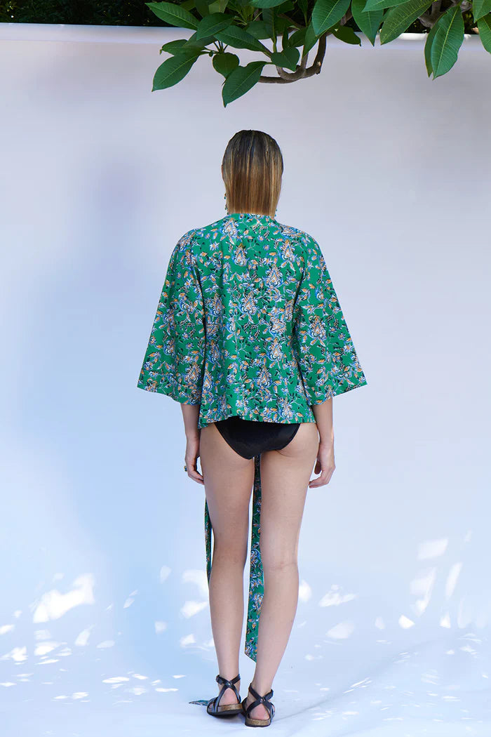 Harbour Wrap Green Print Top